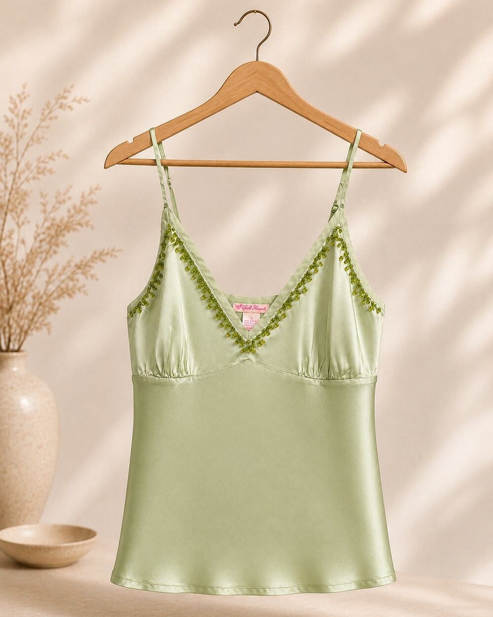 Gold Hawk Green Sequin 100% Silk Camisole NWT